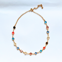 Choker Cristais Colors Bolinha Banhado em Ouro 18K