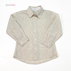 Camisa Social Creme Risca Giz