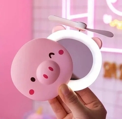 Mini Ventilador Espejo Led Maquillaje Recargable Usb Pig Kawaii