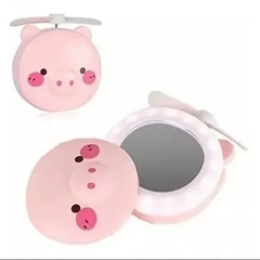 Imagen de Mini Ventilador Espejo Led Maquillaje Recargable Usb Pig Kawaii