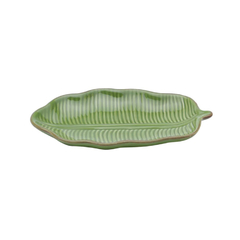 Folha Decorativa De Cerâmica Verde Banana Leaf Pequena