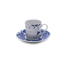 Kit Jogo de 6 xícaras de café com pires de porcelana azul