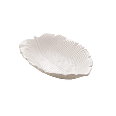 Prato decorativo cerâmica banana leaf branco 23x16x4cm
