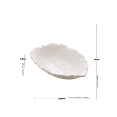 Prato decorativo cerâmica banana leaf branco 23x16x4cm - loja online