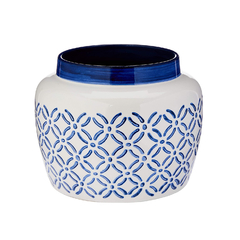 Vaso Zanquito 18cm ceramica branco azul