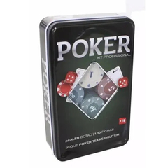 Jogo Poker Lata 100 Fichas Numeradas Dealer Kit Passe Caixa