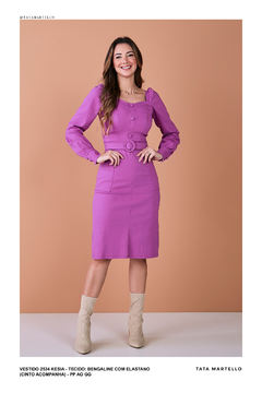 VESTIDO KESIA EM BENGALINE TATÁ MARTELLO - EMBEA - MODA EVANGÉLICA