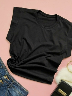 Blusa básica com detalhe na manga curta, blusa para mulheres preto lisa muscle tee