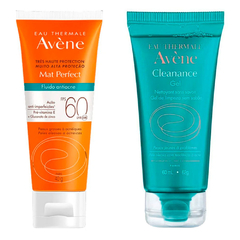 Kit Avène Protetor Solar Facial Mat Perfect Fluido Antiacne FPS60 40g + Gel de Limpeza Profunda Cleanance 60g - comprar online