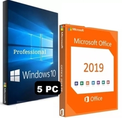 MICROSOFT WINDOWS 10 PRO + OFFICE 2019 PROFESSIONAL (5 PC ) - ESD 32/64 BITS +NF_e