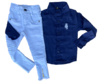 Conjunto Casual Pedro - (2 peças) - Camisa Linho Azul, Calça Jeans Ripada Branca