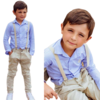 Conjunto Social Henrique - (4 peças) - Calça Bege, Camisa Azul Bebê, Gravata e Suspensório Bege
