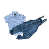 Conjunto de Jardineira Jeans Jogger e Camisa Azul Listras (2 peças)
