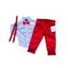 Conjunto SocialRodrigo - (4 peças) - Camisa Branca, Calça Jeans Vermelha, Kit Suspensório e Gravata