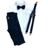 Conjunto Social Thales - (4 peças) Body Branco Off, Calça Azul Marinho, Suspensório e Gravata Azul Marinho