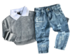 Conjunto Casual Lucas - (3 peças) Camiseta Polo, Calça Jeans, Suéter de Lã