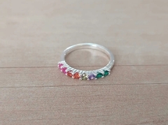 Anillo ACERO BLANCO con cubiks multicolor