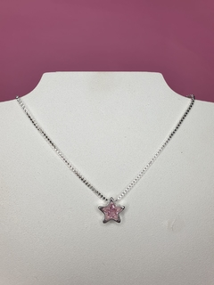 cadena veneciana acero blanco con estrella de cubik rosa