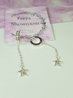 argolla ancha 15mm acero blanco con strass y cadena con dije de estrella con strass