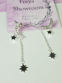 aro acero blanco. luna con strass cadena con estrellas