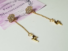 aro acero dorado nube con strass cadena y dije de rayo - comprar online