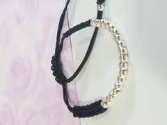 pulsera de hilo negro tejido con bolitas de ACERO BLANCO - comprar online