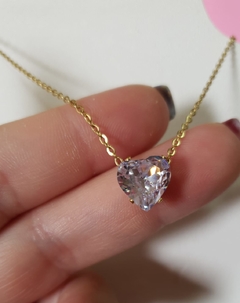 cadena de acero dorado con cubik de corazón - comprar online