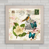Quadro decorativo passarinho , flor e borboleta