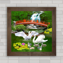 Quadro decorativo com pôster de cisnes no lago