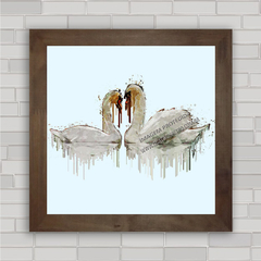 Quadro decorativo com imagem de cisnes brancos