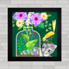 Quadro decorativo gato e flores