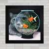 Quadro decorativo gato e aquário