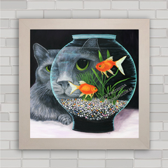 Quadro decorativo gato e peixes