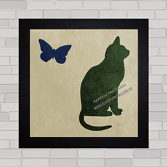 Quadro decorativo gato e borboleta