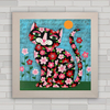 Quadro decorativo gato floriado