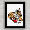 Quadro decorativo coruja e xícara de café