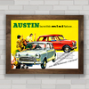 Quadro decorativo com propaganda anúncio do carro antigo Austin Mini .