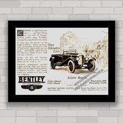 Quadro decorativo com imagem propaganda antiga do carro Bentley .