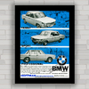 Quadro com pôster propaganda antiga de carro BMW .