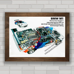Quadro com imagem pôster do carro de corrida competição BMW M1 .