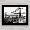 Quadro retrô com foto da construção da ponte do Brooklyn New York .