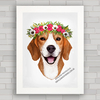 Quadro decorativo cachorrinha Beagle com flores