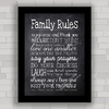 Quadro decorativo frase regras da família