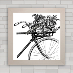 Quadro decorativo com pôster de bicicleta e flores .
