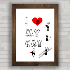 Quadro decorativo frase love cat