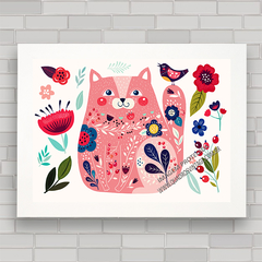 Quadro decorativo gatinho rosa