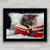 Quadro decorativo gato lendo livro
