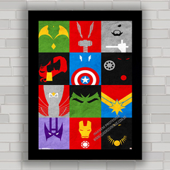 Quadro decorativo com imagem pôster de super heróis Marvel DC .