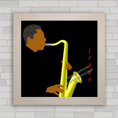 Quadro decorativo de música , com pôster do saxofonista John Coltrane .