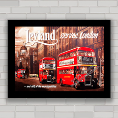 Quadro propaganda anúncio de ônibus antigo Leyland na Inglaterra .